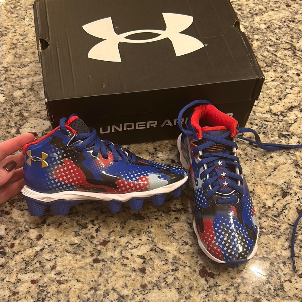 NWT + Box - Under Armour Blue and Red football cleats 13K